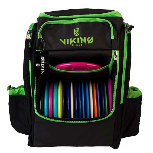 Viking Discs Tour Bag frisbeegolf ryggsäck - Svart/Lime
