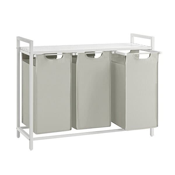 Tvättkorg med 3 fack och hylla - Vit