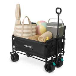 VONROC Trækvogn - Med sidde funktion - Vogn – Foldbar - Kompakt – 120 kg Kapacitet – 115 l | Sort