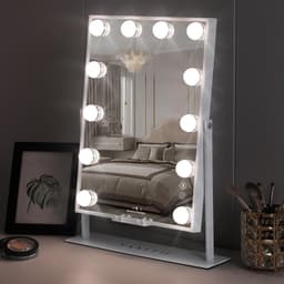 VANITII Sminkspegel med Belysning Bluetooth Bordsplatta Väggmontering Metall Vit 30x41 cm