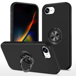 Til iPhone 16e Max Finger Ring Kickstand Hybrid Taske - Sort