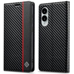 SKALO Samsung S25 Edge LC.IMEEKE Carbon Fiber Lompakkokotelo - Musta