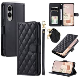 SKALO Samsung S25 Edge Quiltet Skulderrem Flip Cover - Sort