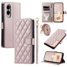 SKALO Samsung S25 Edge Quiltat Axelrem Plånboksfodral - Roséguld