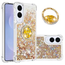 SKALO Samsung S25 Edge Kvicksand Glitter Ring Cover - Guld