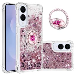 SKALO Samsung S25 Edge Kvicksand Glitter Ring Cover - Rosa guld