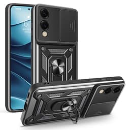 SKALO Samsung S25 Edge Armor Metallring Kameraslider Cover - Sort