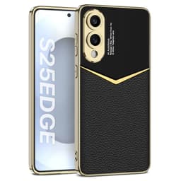 SKALO Samsung S25 Edge GKK PU-Läder Guldkant Skal - Svart