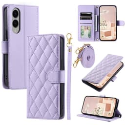 SKALO Samsung S25 Edge Tikattu Olkahihna Lompakkokotelo - Violetti