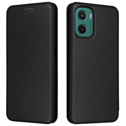 SKALO Motorola Moto G05 Carbon Fiber Lompakkokotelo - Musta