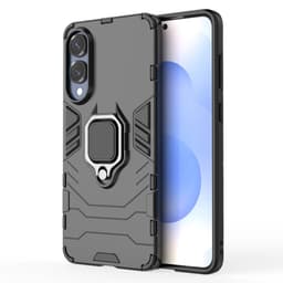 SKALO Samsung S25 Edge Armor Metallring Suojakuori - Musta