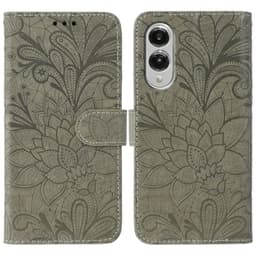 SKALO Samsung S25 Edge Mandala Kukka Lompakkokotelo - Harmaa