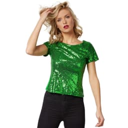 Paillet T-shirt - grøn,XXL
