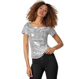 Paillet T-shirt - sølv,XXL