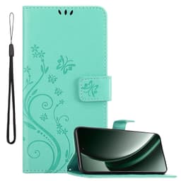 Realme GT6 Suojakuori Lompakkokotelo Kukka (Turkoosi)