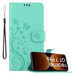 Realme GT7 Pro lommebokdeksel Blomster (Turkis)