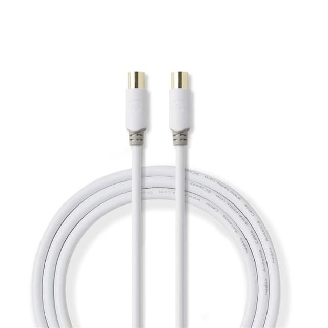 Nedis Koaxialkabel | IEC (Koax) Hane | IEC (Koax) Hona | Guldplaterad | 100 dB | 75 Ohm | Dubbelskärmad | 2.00 m | Rund | PVC | Vit | Låda