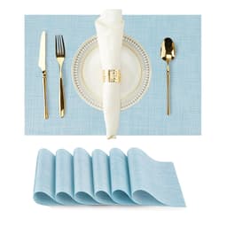 Sett med 6 dekkebrikker, 30x45 cm, blandede farger Blå + Hvit