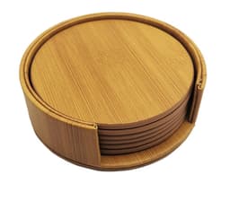 Runde PU skinnunderlegg med holder, 6 stk Brun