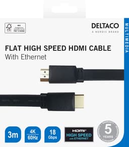 Flat High Speed with Ethernet HDMI cable, 3m, black