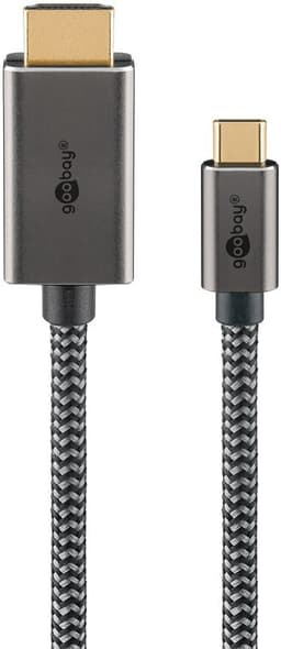 USB-C-til-HDMI-tekstilkabel 4K   60 Hz, 2 m, sort sølv