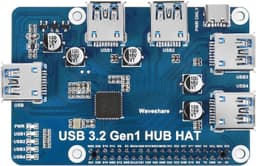 Waveshare USB 3.2 Gen1 HUB HAT for Raspberry Pi 4 with 4X USB 3.2 Gen1 Ports Up to 5 Gbps Data Rate Plug and Play USB Capability Expansion Board