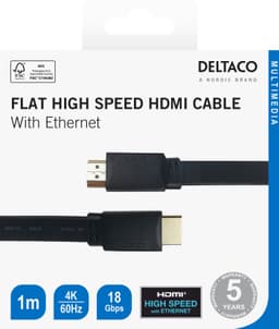 Flat High Speed with Ethernet HDMI cable, 1m, black