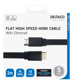 Flat High Speed with Ethernet HDMI cable, 2m, black