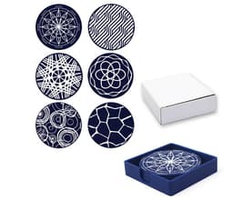 Sett med 6 silikonkaffeunderlegg med holder Blå