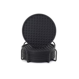 Sett med 6 silikonkaffeunderlegg med holder Sort