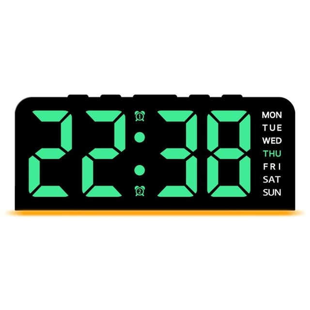 LED-klocka Digital Väckarklocka Stor Display Datum Temperatur Väckarklocka - Svart / Grönt Ljus