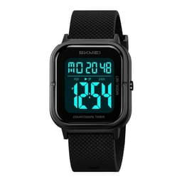 SKMEI Vanntett Digital Armbåndsur Klokkebelysning Stoppeklokke - Svart+Svart+TPU