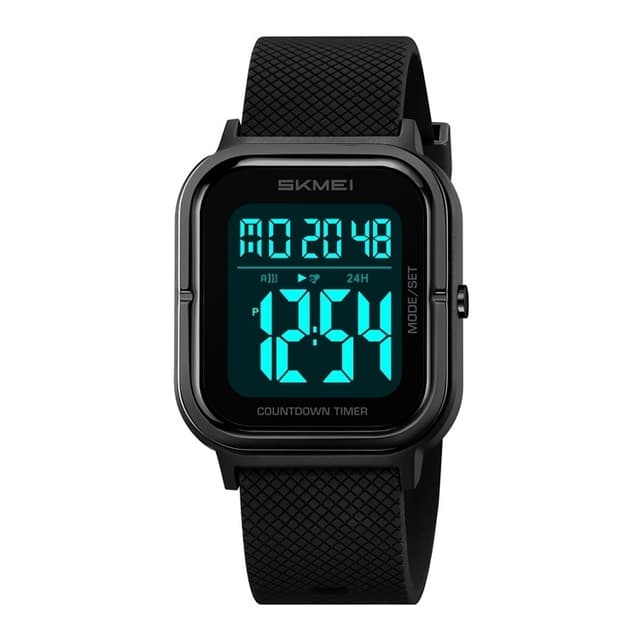 SKMEI Vattentät Digital Armbandsur Klocka Belysning Stoppur - Svart+Svart+TPU