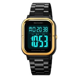 SKMEI Vattentät Digital Armbandsur Klocka Belysning Stoppur - Guld+Svart+Stål