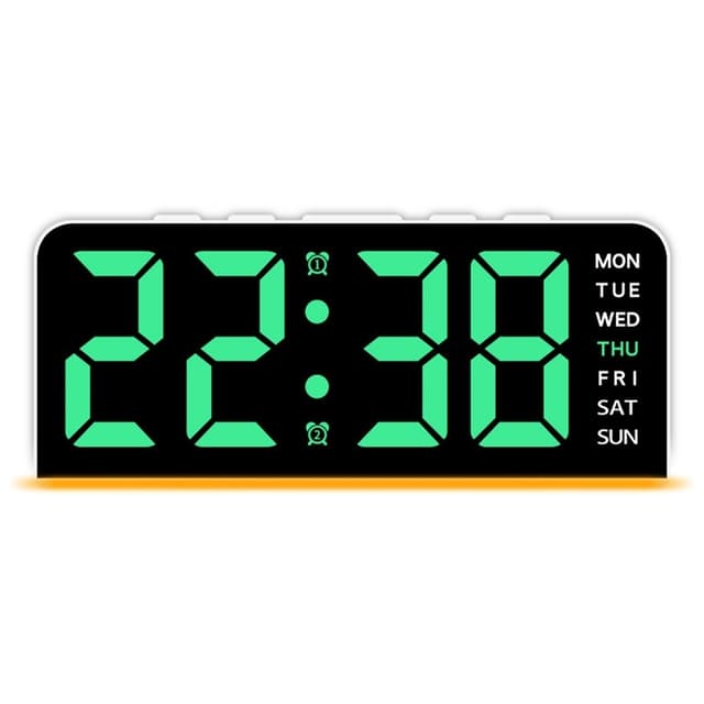 LED-klocka Digital Väckarklocka Stor Display Datum Temperatur Väckarklocka - Vit / Ljusgrönt Ljus
