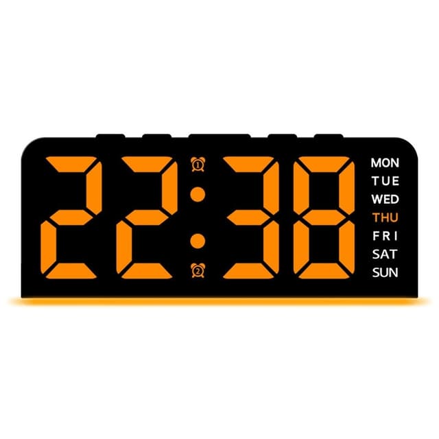 LED-klocka Digital Väckarklocka Stor Display Datum Temperatur Väckarklocka - Svart / Orange Ljus
