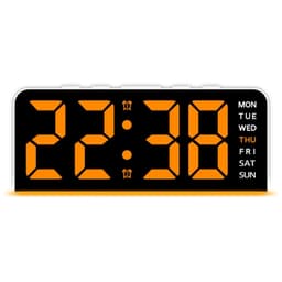 LED-klokke digital vekkerklokke stor skjerm dato temperatur vekkerklokke - Hvitt / Oransje lys