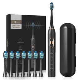 Elektrisk tandbørste med bløde børster, sonisk elektrisk tandbørste, 8 børstehoveder - sort