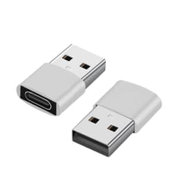 2 kpl USB-C–USB-sovittimia tiedonsiirtoon ja lataamiseen Hopea