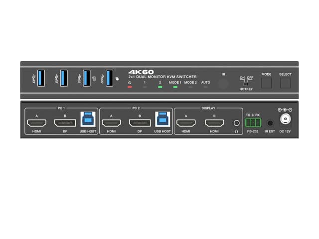 NÖRDIC KVM-switch 2 pc'er med HDMI/DP til 2 HDMI-skærme