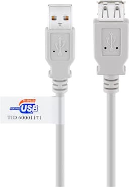 USB-A-förlängningskabel, certifierad, 3 m, grå