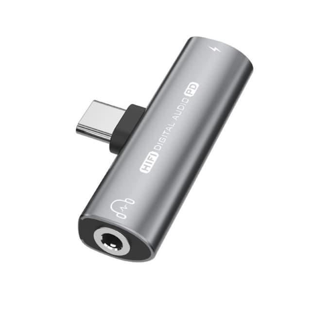 USB-C till 3,5 mm adapter för hörlurar och laddare Grå