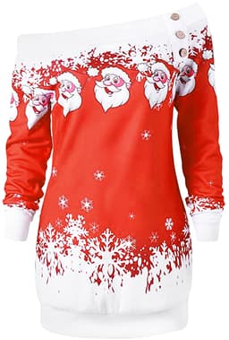 Off-shoulder tjocktröja med julmönster - Stl S, Röd