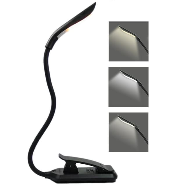 Läslampa, LED-boklampa med 3 ljuslägen, uppladdningsbar Svart