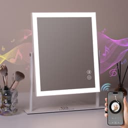 VANITII Makeup spejl med lys Bluetooth Metal Bordstående Hvid 25 x 30 cm