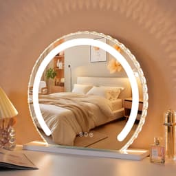 VANITII Rund Hollywood Makeup Spejl Med Indbygget LED-belysning Krystal-inspireret Ramme 50 x 45 cm
