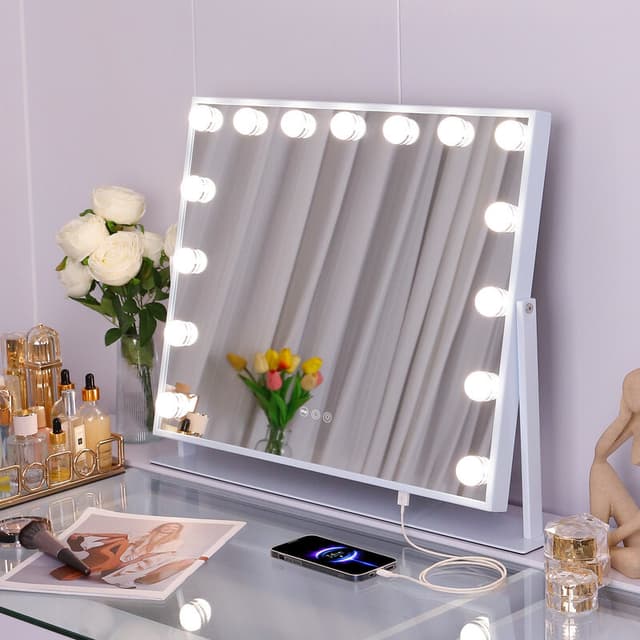 VANITII Hollywood Sminkspegel Med Stark Belysning Roterande 58x46 cm