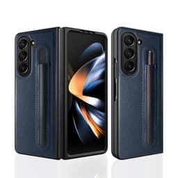 Samsung Galaxy Z Fold Litchi Mønster Telefoncover med Pen Slot Blå model 1
