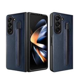 Samsung Galaxy Z Fold Litchi Mønster Telefoncover med Pen Slot Blå model 2