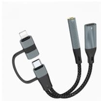 NÖRDIC USB-C+Lightning - äänikaapeli 3,5 mm PD60W USB-C 15 cm